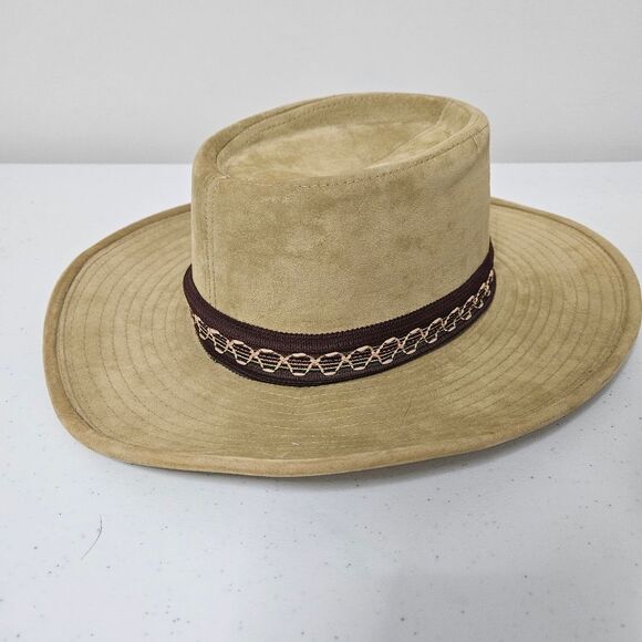 Vintage YA Velveteen Western Cowboy Hat Small Tan With Band Missing Tag See Pics - Picture 6 of 9